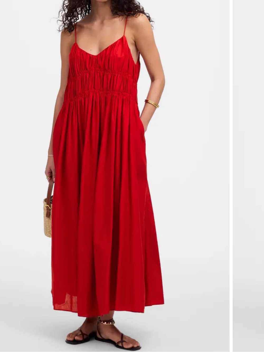Madewell Red Textured V-Neck Maxi Dress